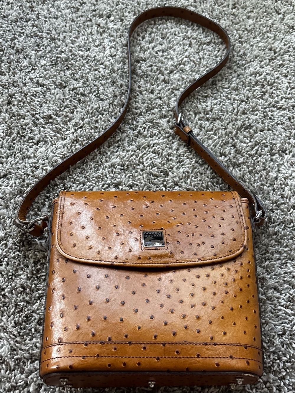 Tan Crossbody Shoulder Bag - Women's Leather Ostrich-Style Purse